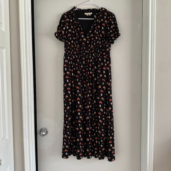 Ruched Jersey Midi Tea Dress Women’s 6P | Pockets | Elastic Waist - Picture 1 of 10